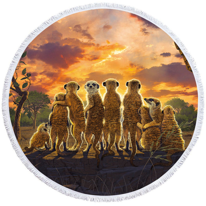 Animals Art Sunset Meerkats Suricate Circle Beach Towel
