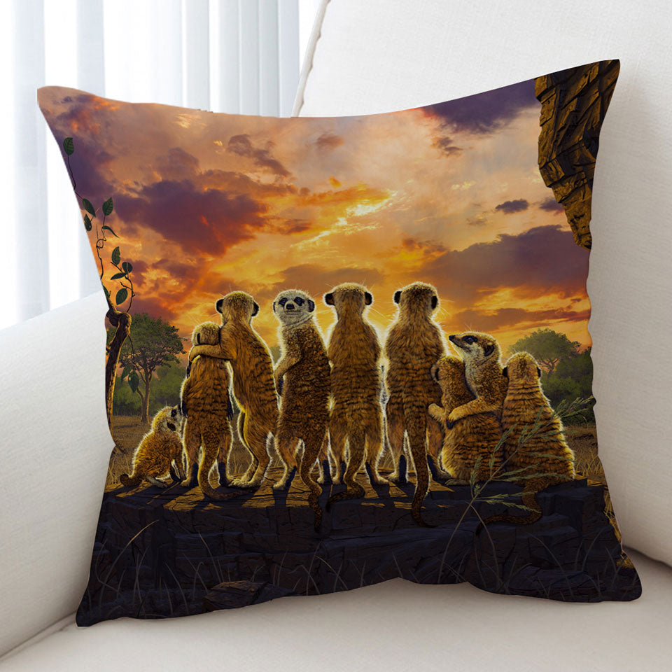 Animals Art Sunset Meerkats Suricate Cushion Cover
