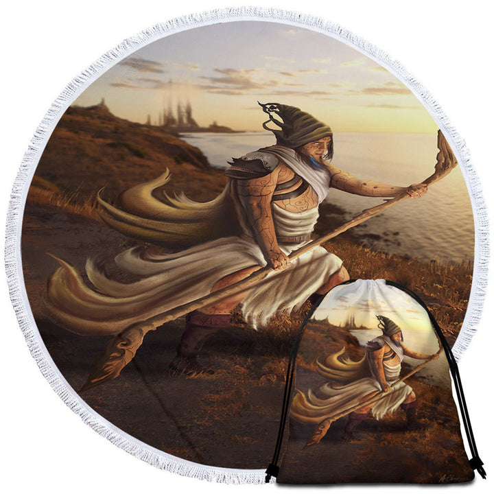 Arcturios Fantasy Art Warrior Round Beach Towel