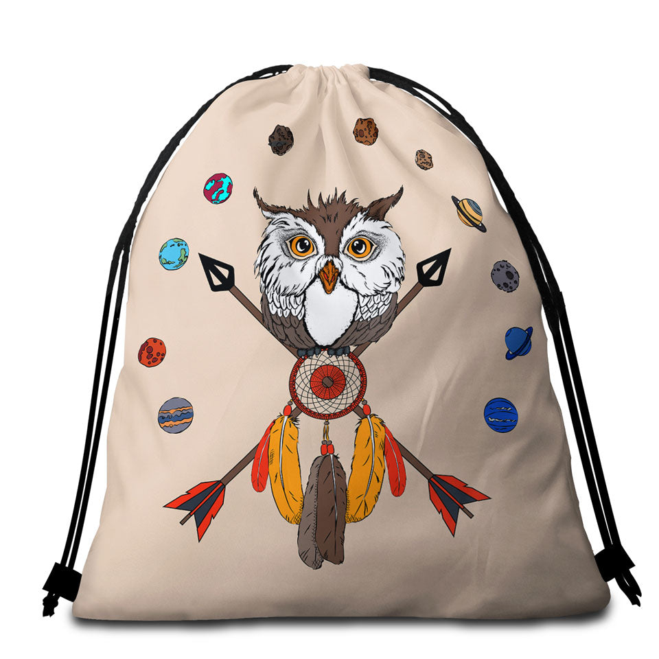 Arrows Dream Catcher and Owl Beach Towel Bags