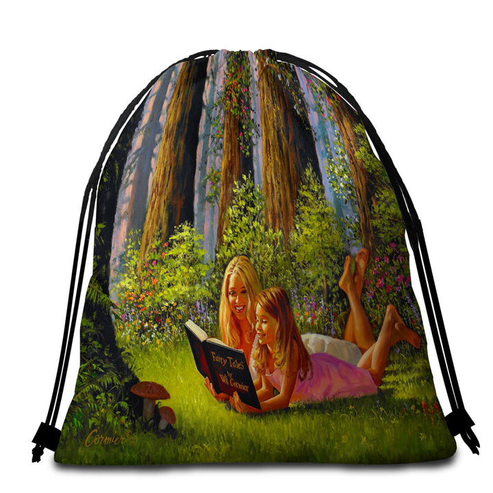 Art Beach Towel Bags Special Moments Mother and Daughter in the Forest