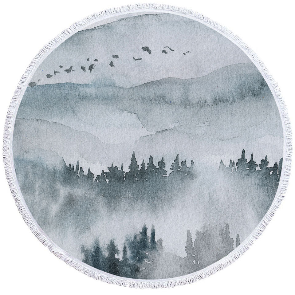Art Beach Towels Forested Mountain Fog