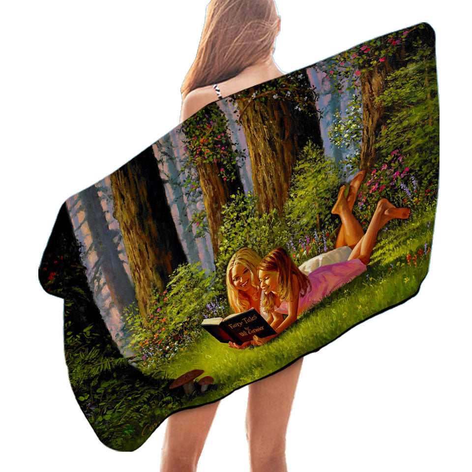 Art Beach Towels Special Moments Mother and Daughter in the Forest
