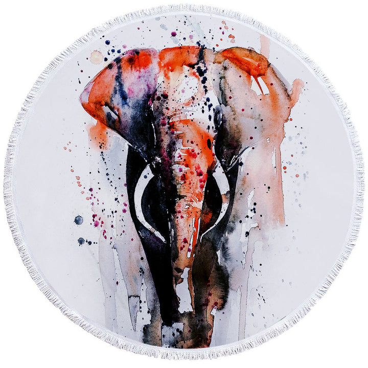 Art Beach Towels and Bags Set Painting Dark Colored Elephant