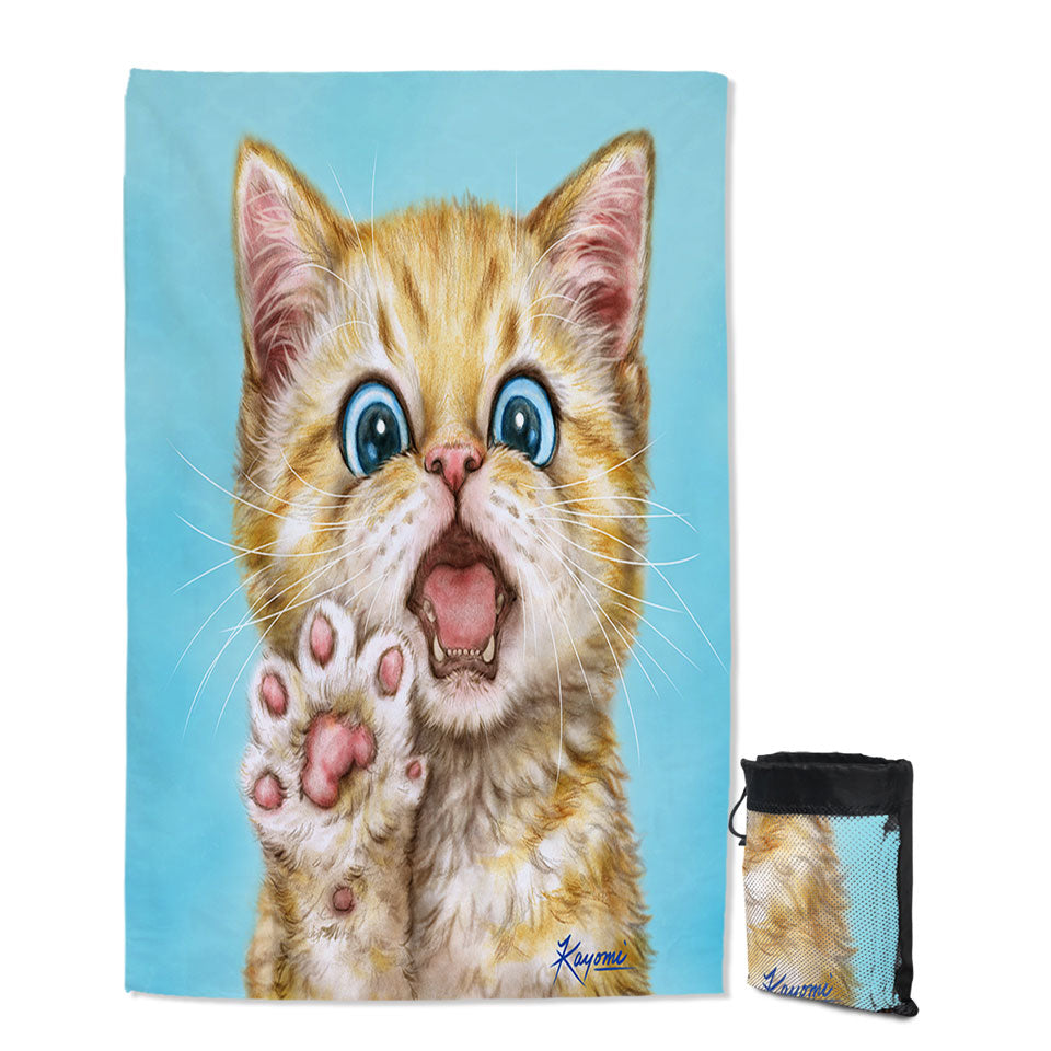 Art Beach Towels with Drawing Cats Beautiful Ginger Kitten