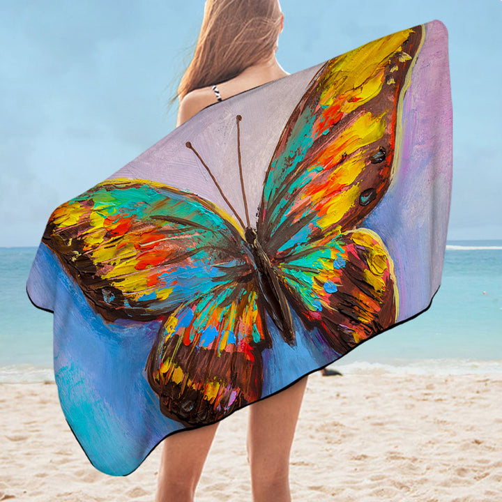Art Beach Towels with Painted Butterfly