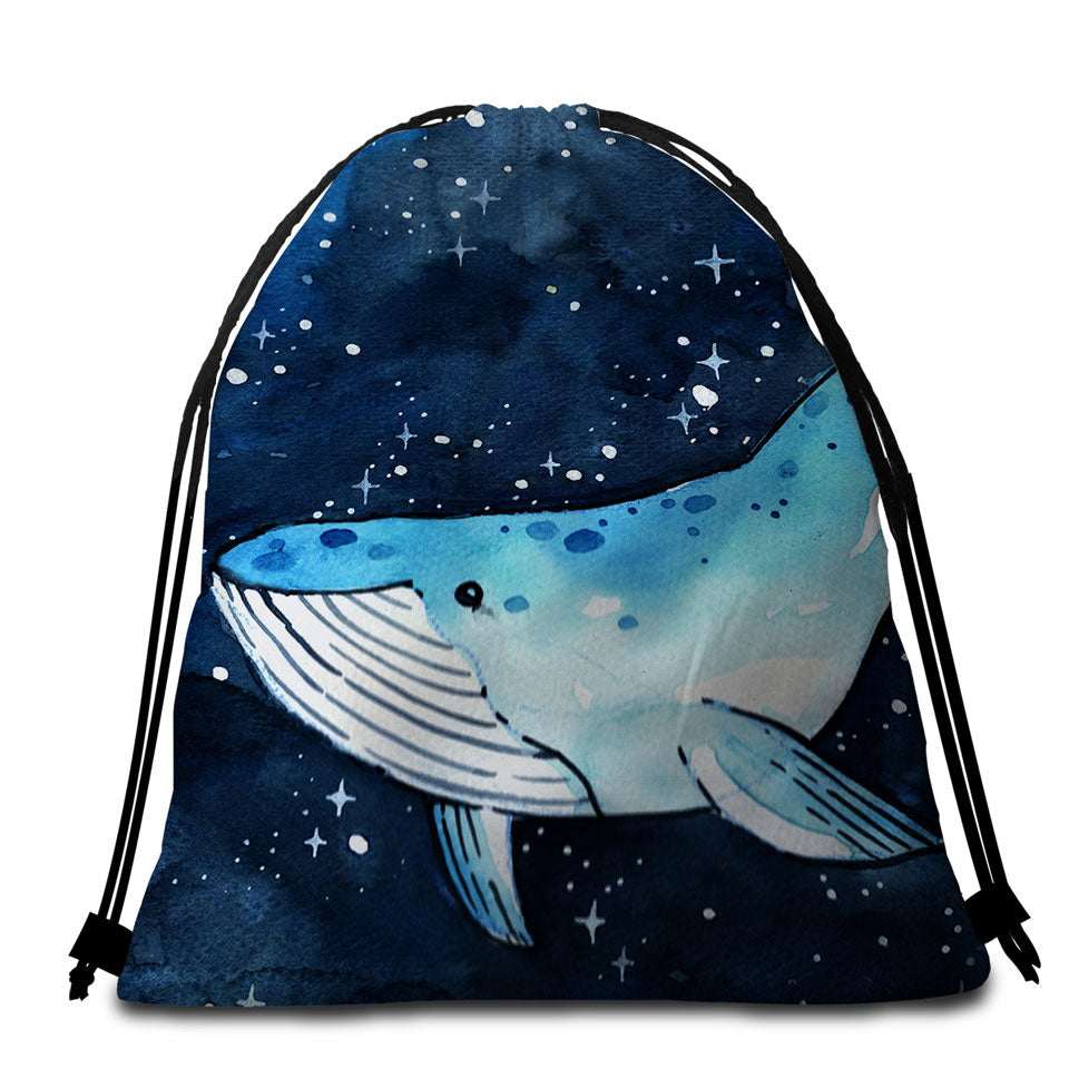 Art Blue Whale over the Night Skies Packable Beach Towel