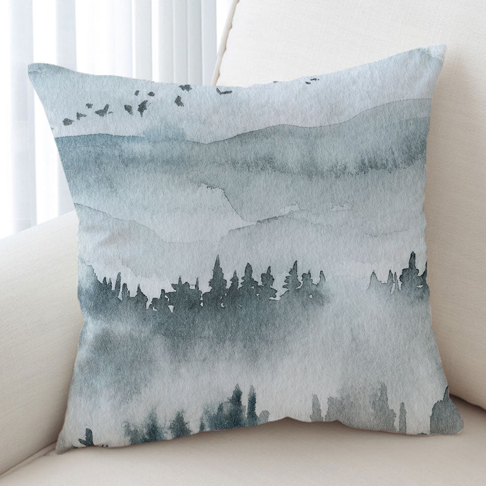 Art Cushion Covers Forested Mountain Fog