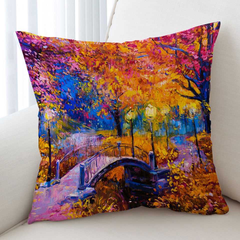 Art Cushion Covers Wooded Park and Bridge Gorgeous Autumn
