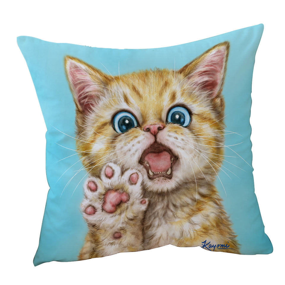 Art Cushions and Throw Pillows with Drawing Cats Beautiful Ginger Kitten
