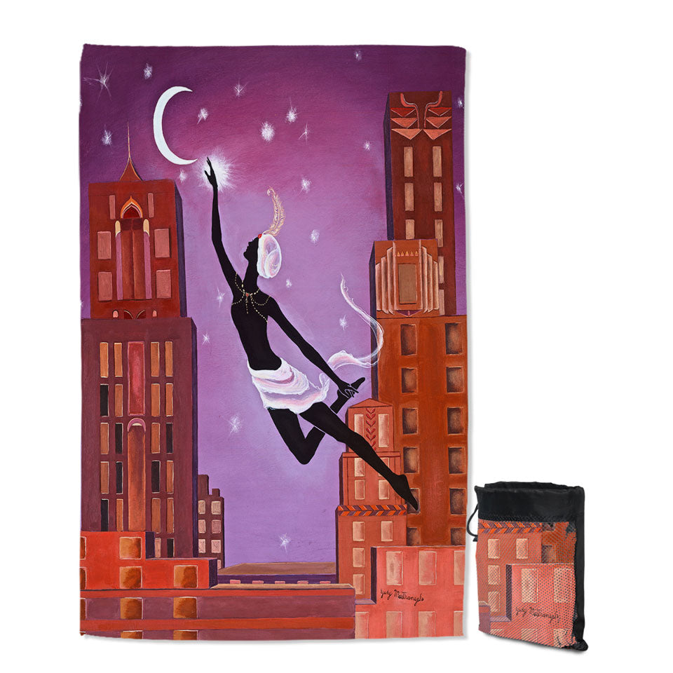 Art Deco Beach Towels Gliding Night City Dancing Painting