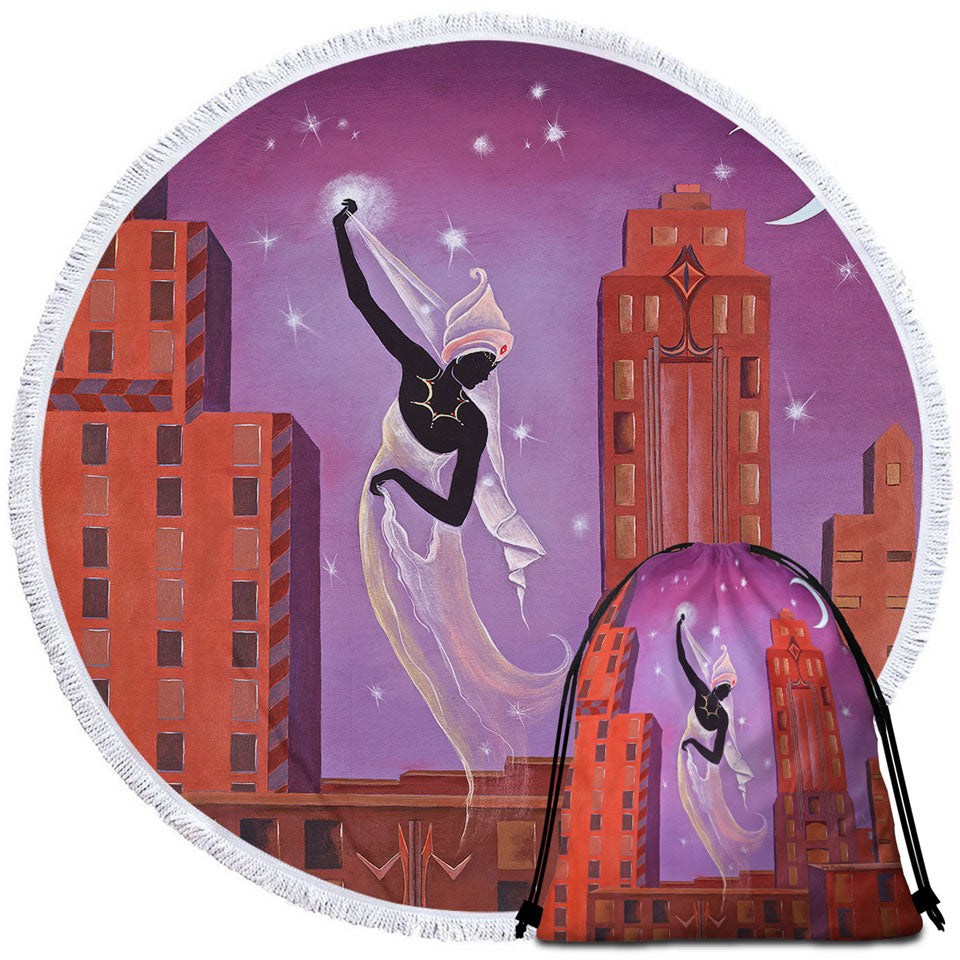 Art Deco Beach Towels and Bags Set Scarf Night City Dancing Painting