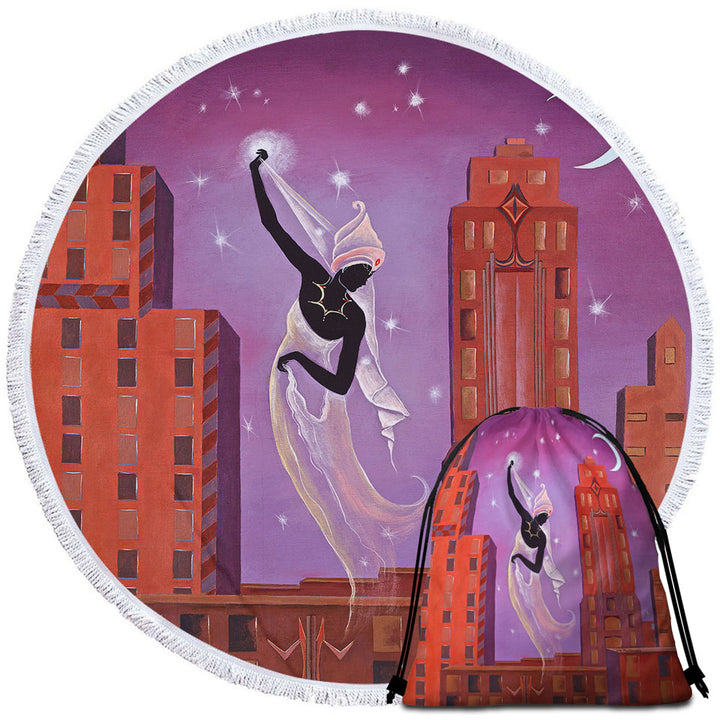 Art Deco Beach Towels and Bags Set Scarf Night City Dancing Painting