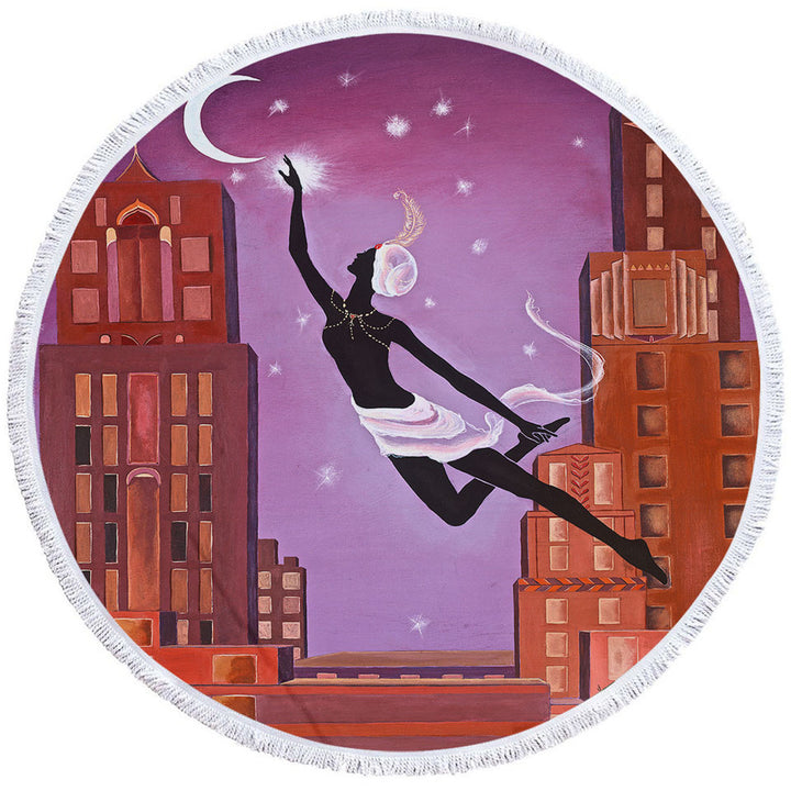Art Deco Circle Beach Towel Gliding Night City Dancing Painting