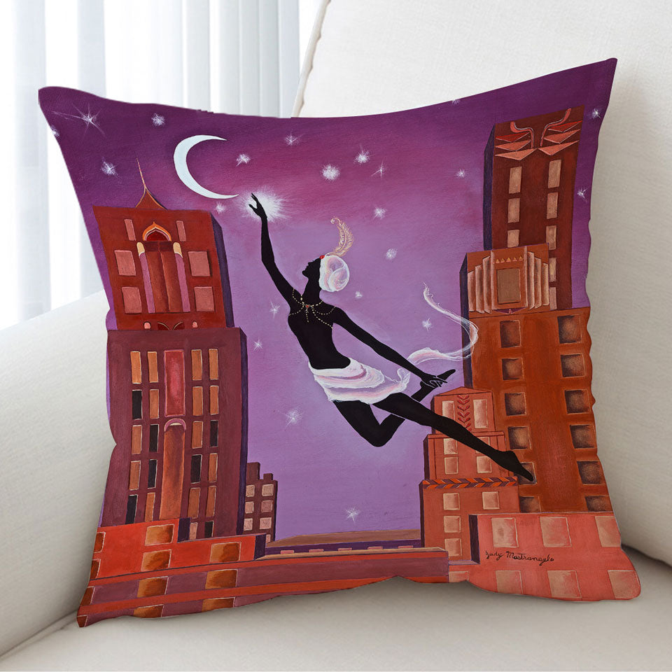 Art Deco Cushions Gliding Night City Dancing Painting