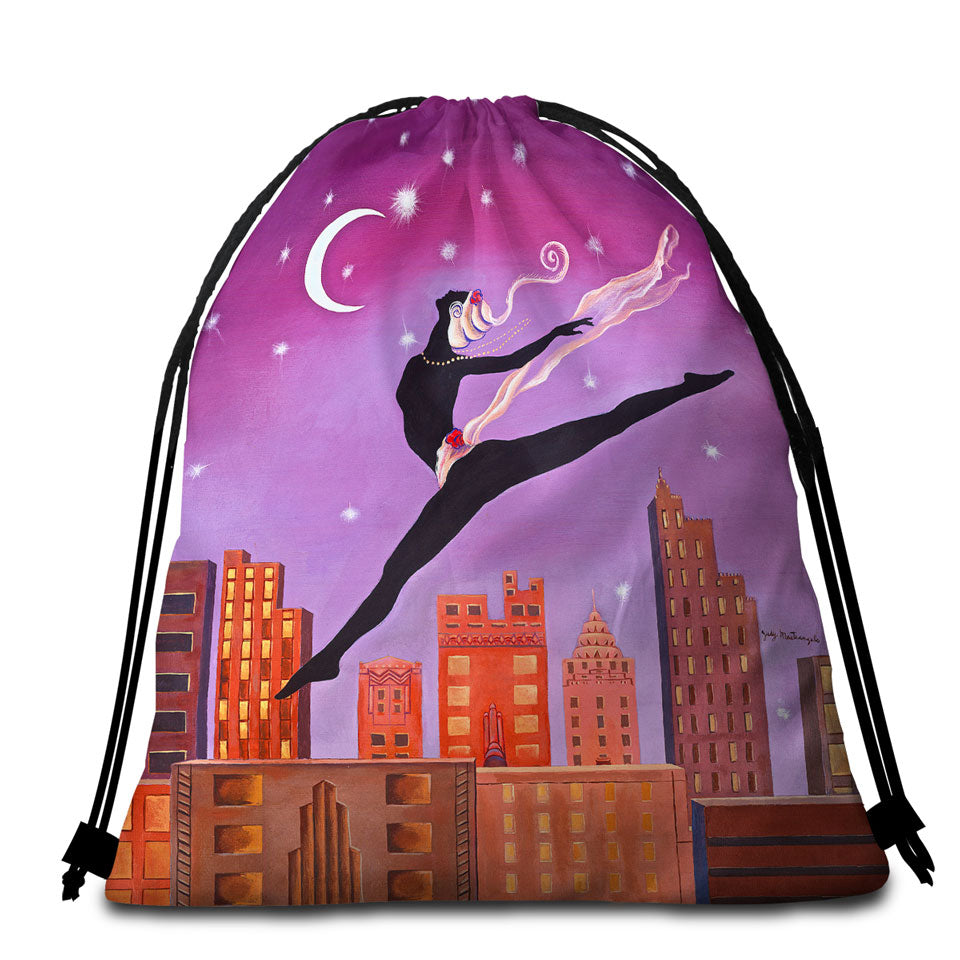 Art Deco Leap Night City Dancing Painting Beach Towel Bags
