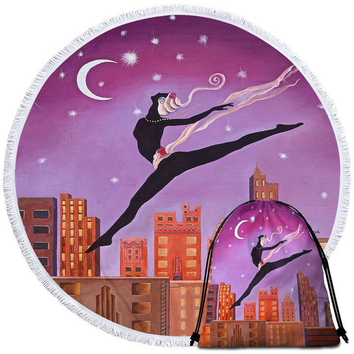 Art Deco Leap Night City Dancing Painting Beach Towels