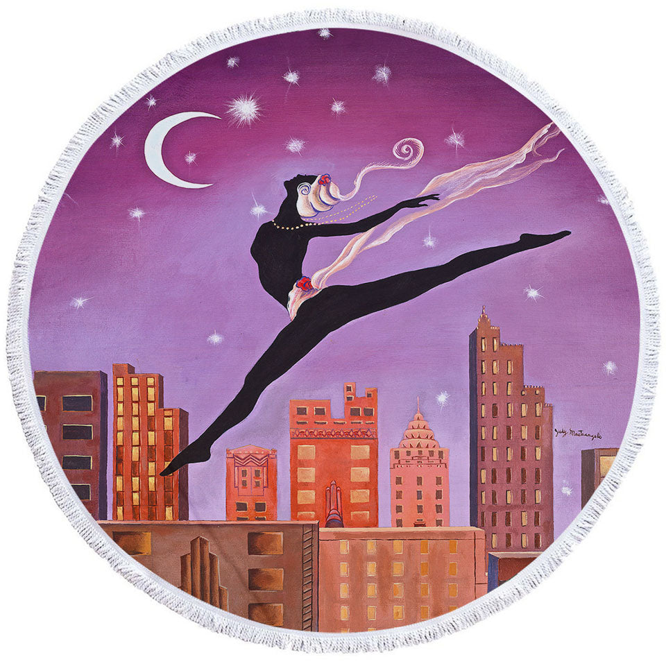 Art Deco Leap Night City Dancing Painting Circle Beach Towel