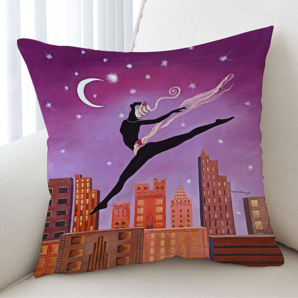 Art Deco Leap Night City Dancing Painting Decorative Cushions