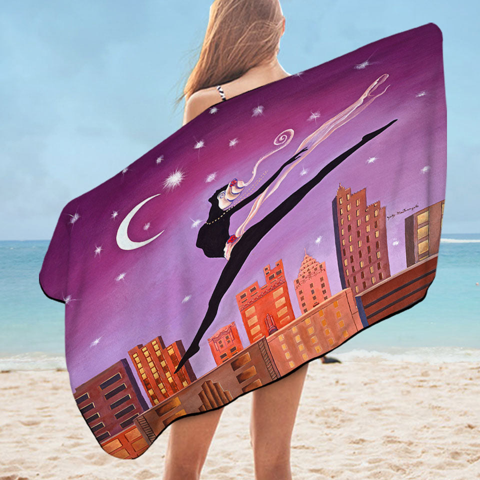 Art Deco Leap Night City Dancing Painting Microfiber Beach Towel