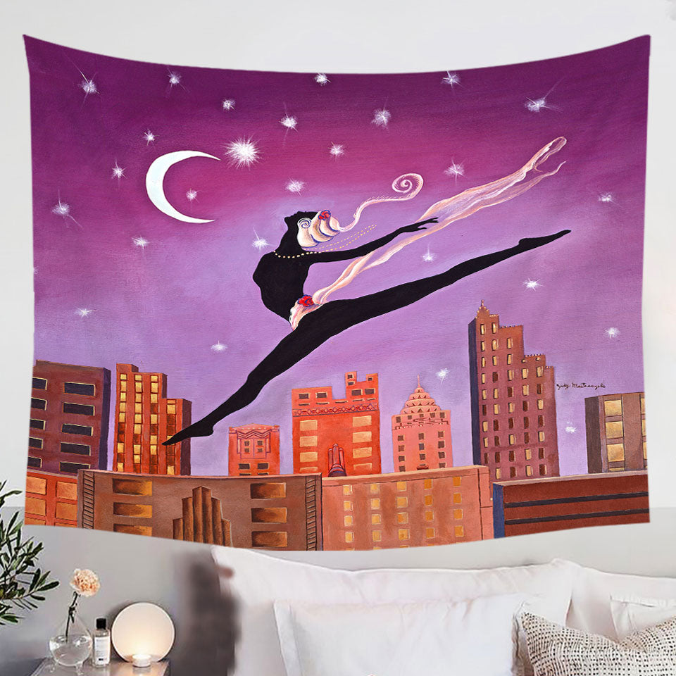 Art-Deco-Leap-Night-City-Dancing-Painting-Tapestry-Wall-Hanging