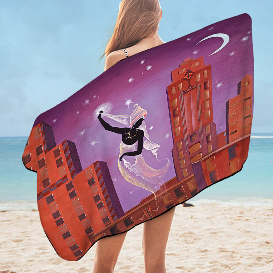 Art Deco Nice Beach Towels Scarf Night City Dancing Painting