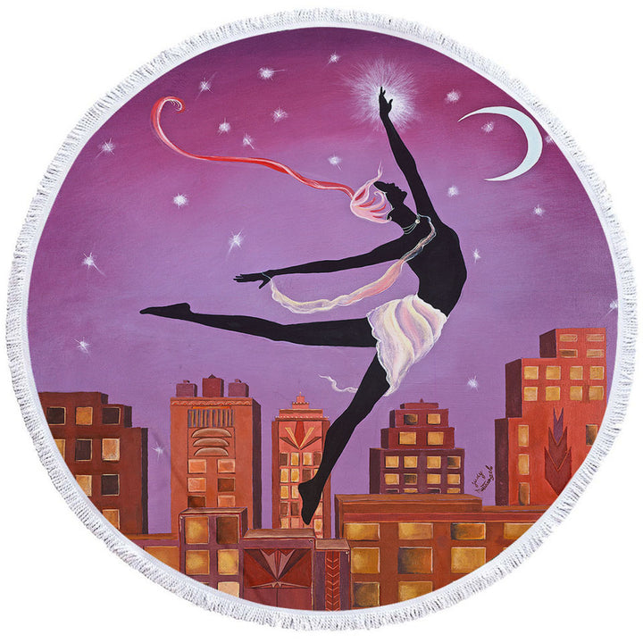 Art Deco Round Beach Towels Arabesque Night City Dancing Painting