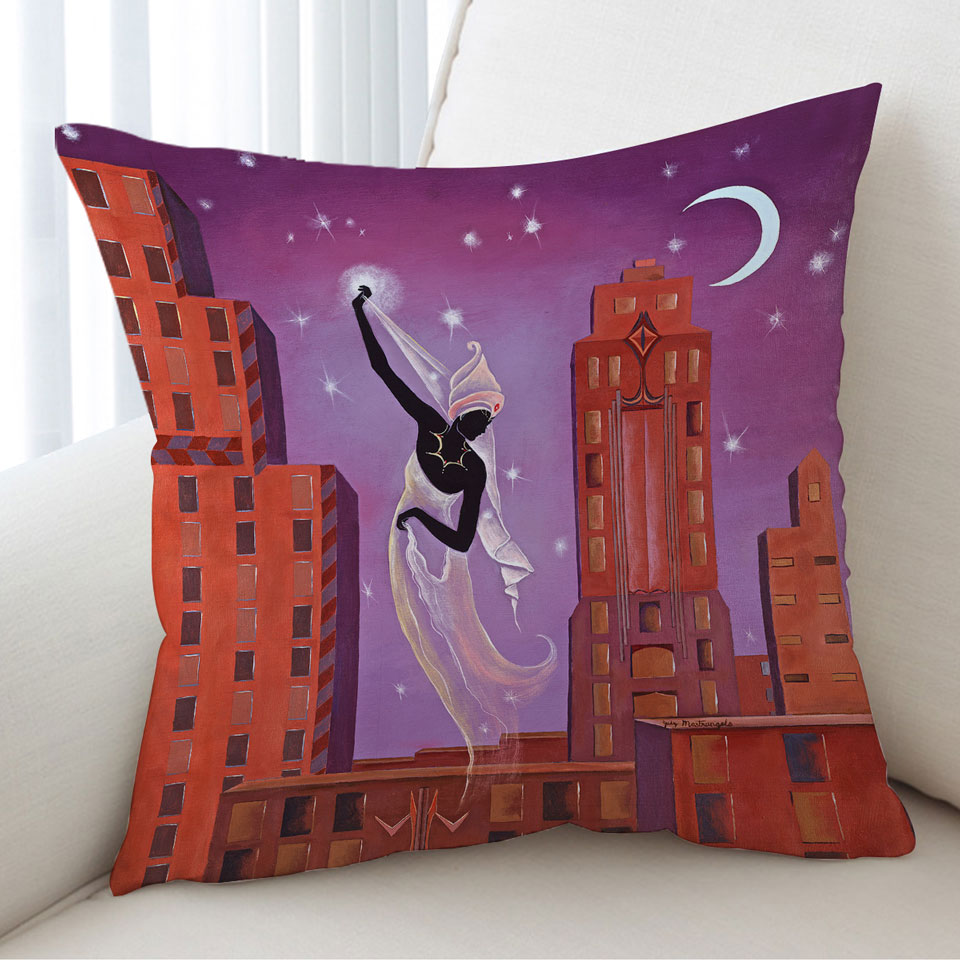 Art Deco Throw Cushions Scarf Night City Dancing Painting