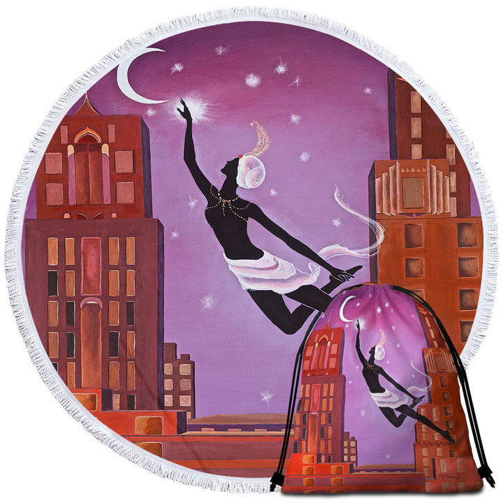 Art Deco Travel Beach Towel Gliding Night City Dancing Painting