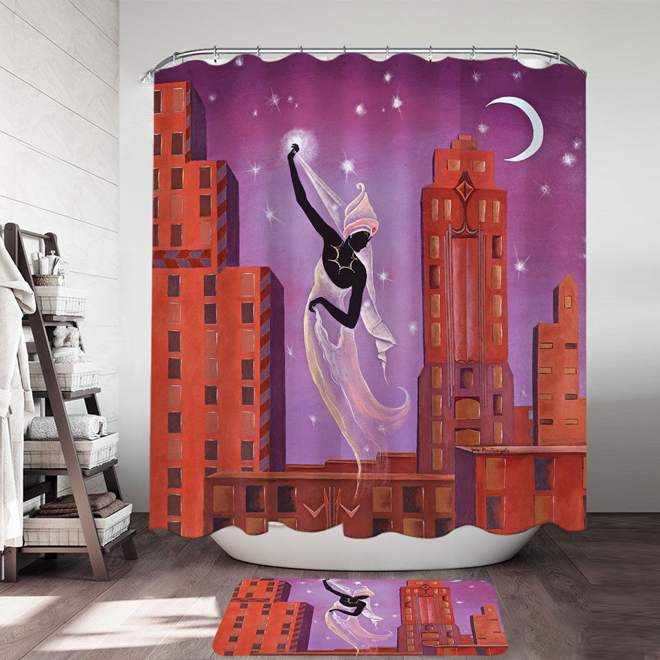 Art Deco Unique Shower Curtains Scarf Night City Dancing Painting