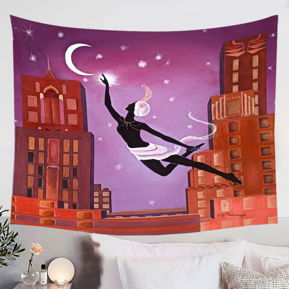 Art-Deco-Wall-Decor-Tapestry-Gliding-Night-City-Dancing-Painting