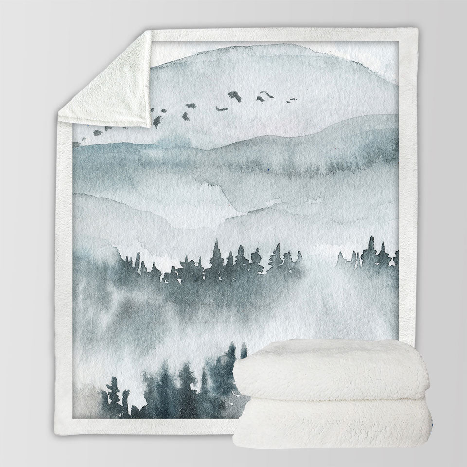 Art Decorative Throws Forested Mountain Fog
