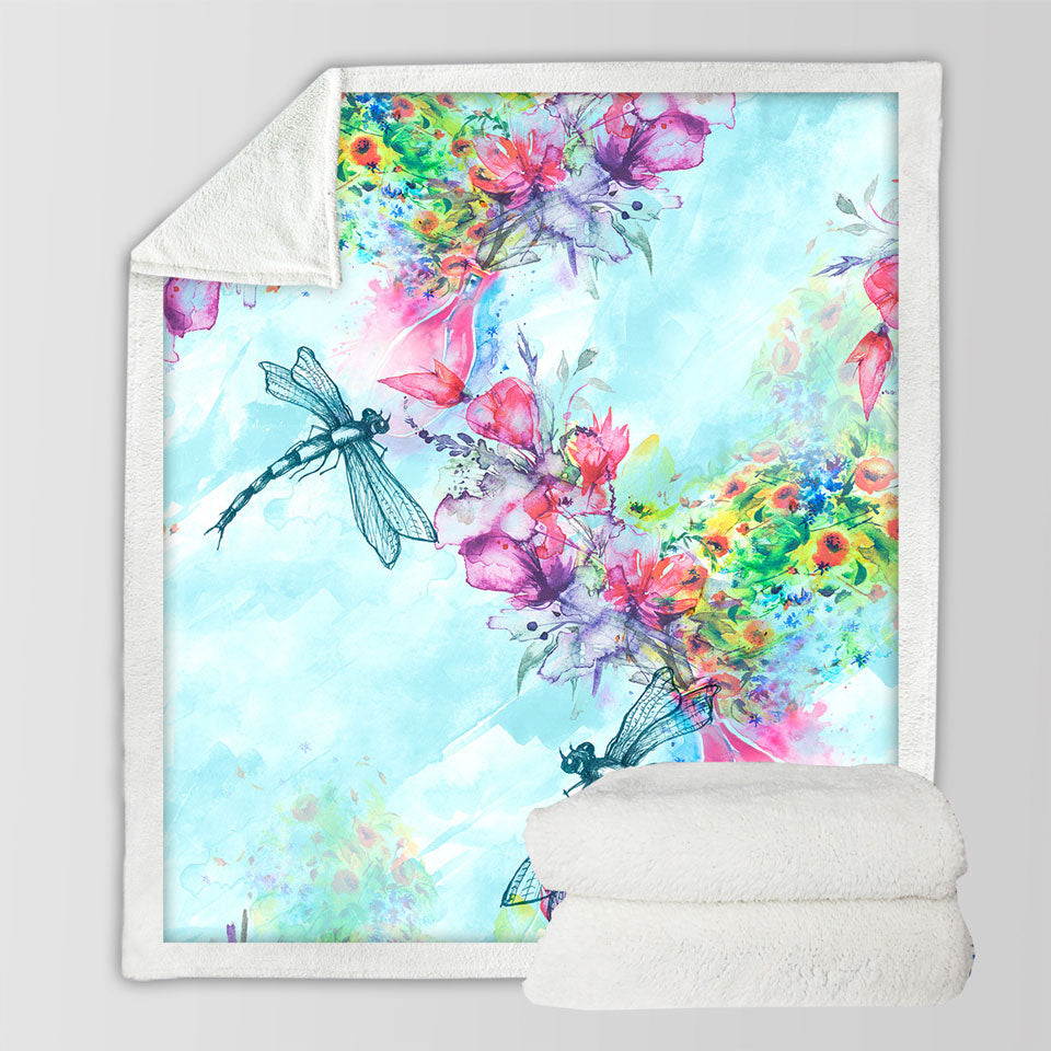 Art Decorative Throws Painting Flowers and Dragonflies