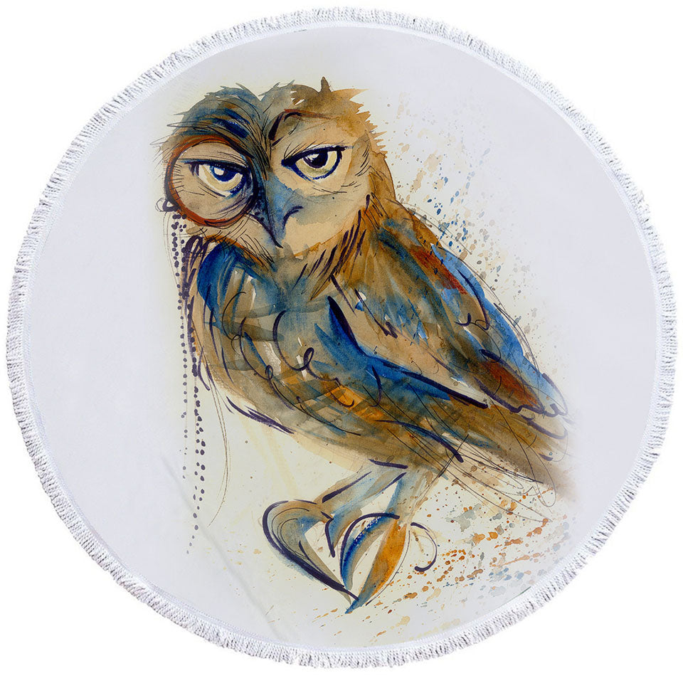 Art Drawing Beach Towels with Sophisticated Owl