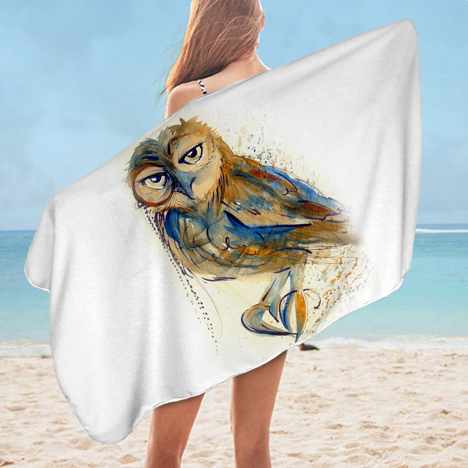 Art Drawing Beautiful Beach Towels with Sophisticated Owl
