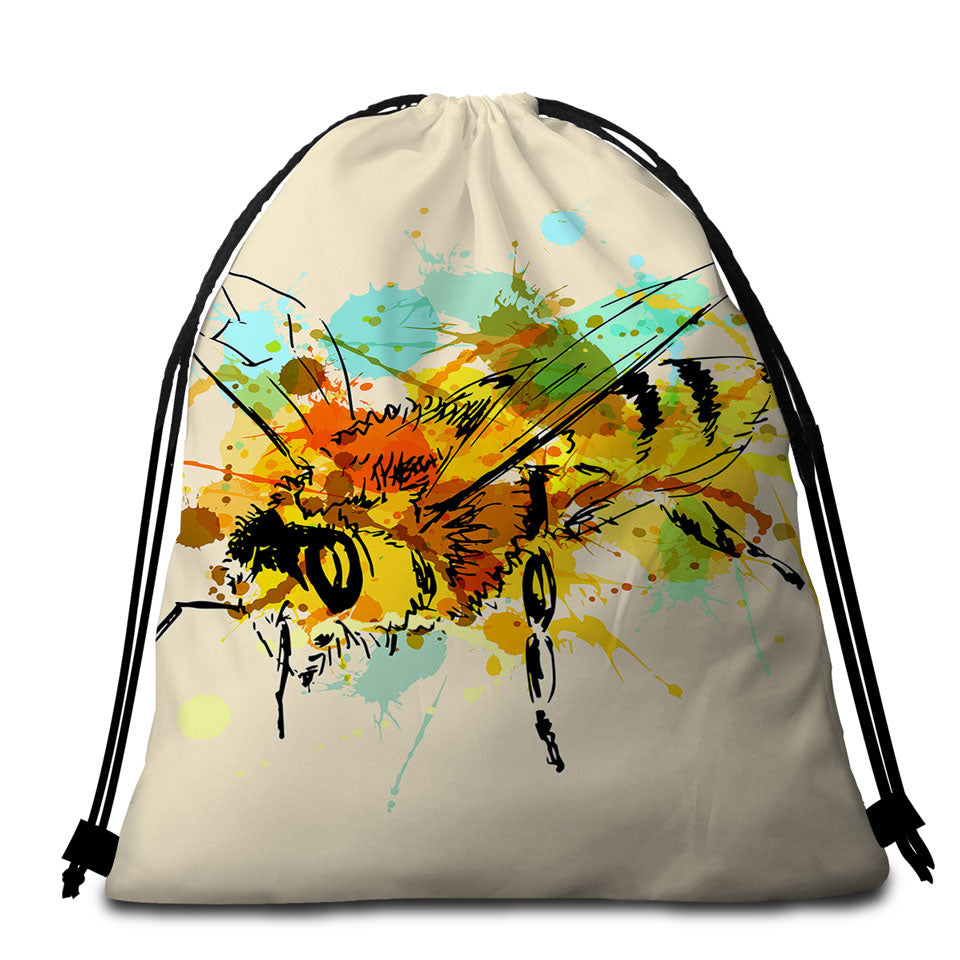 Art Drawing Bee Beach Towel Pack Bag and Towel