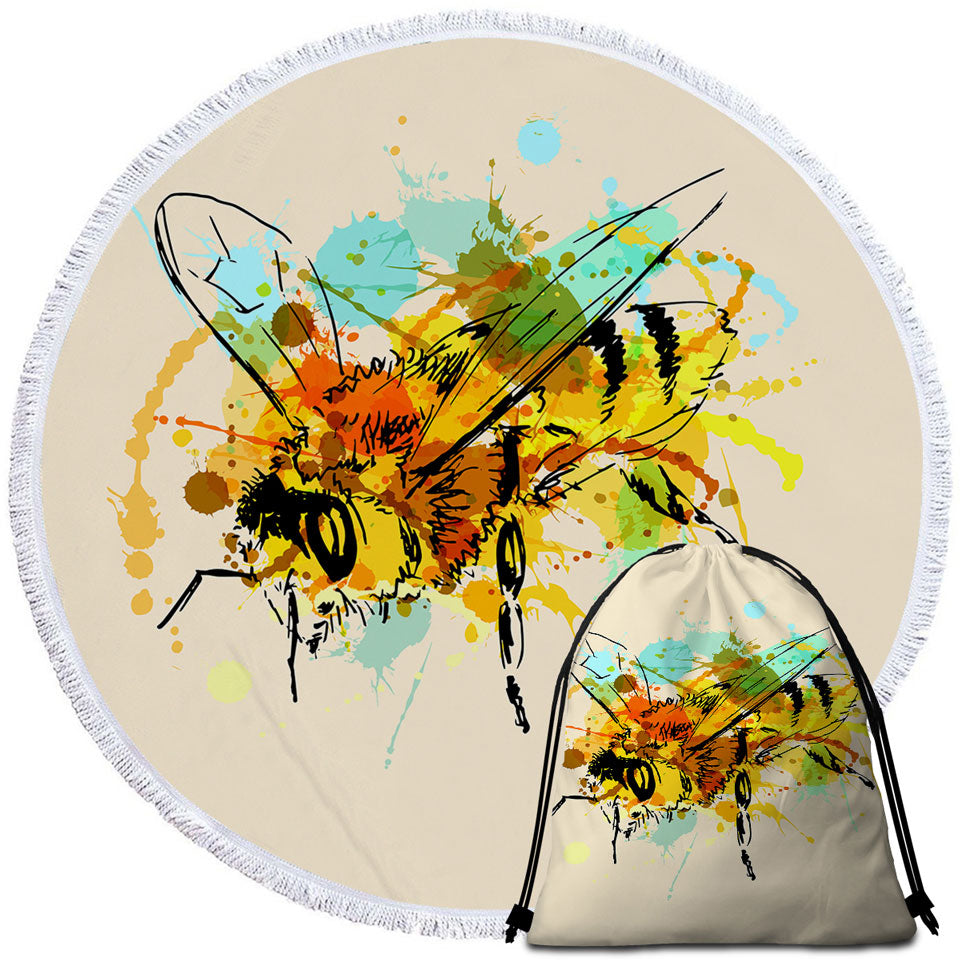 Art Drawing Bee Round Beach Towel