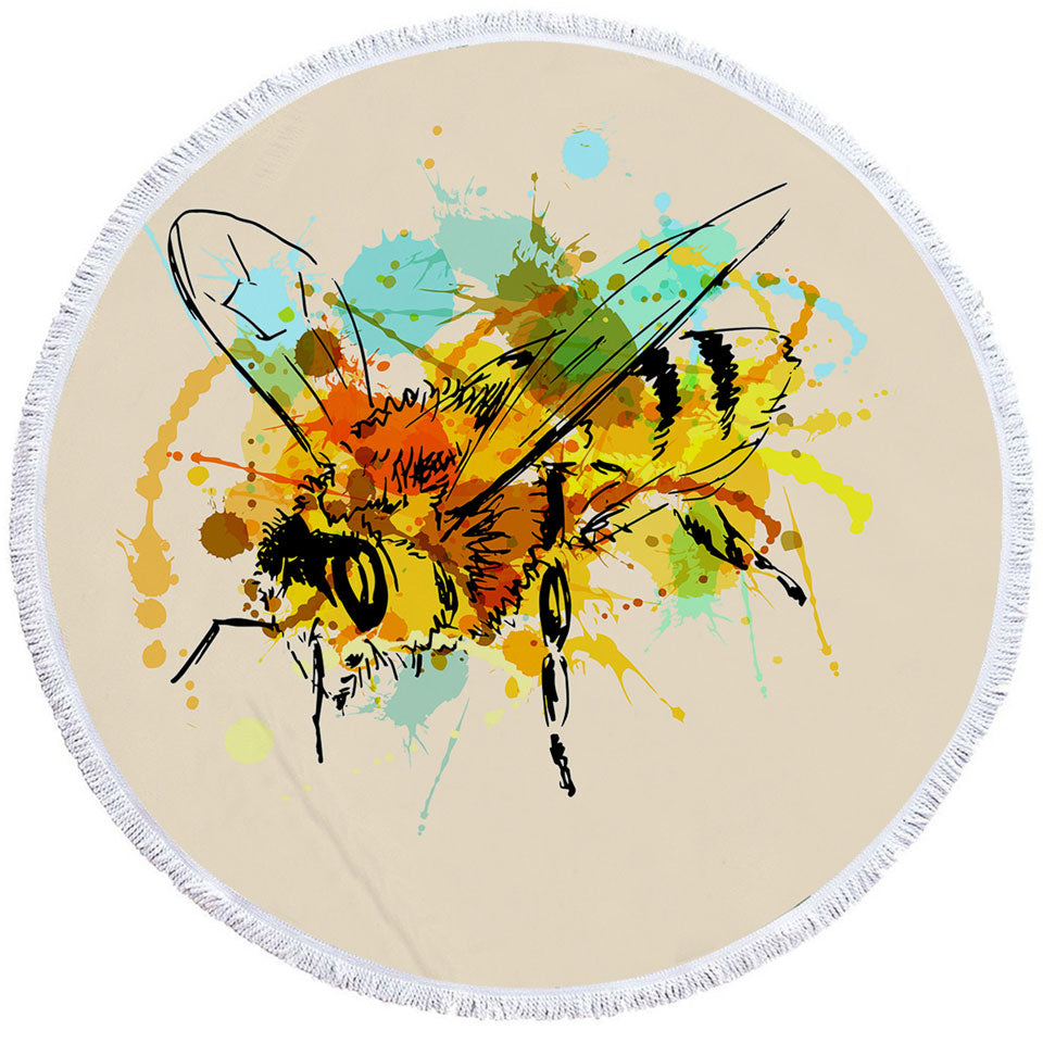 Art Drawing Bee Round Towel