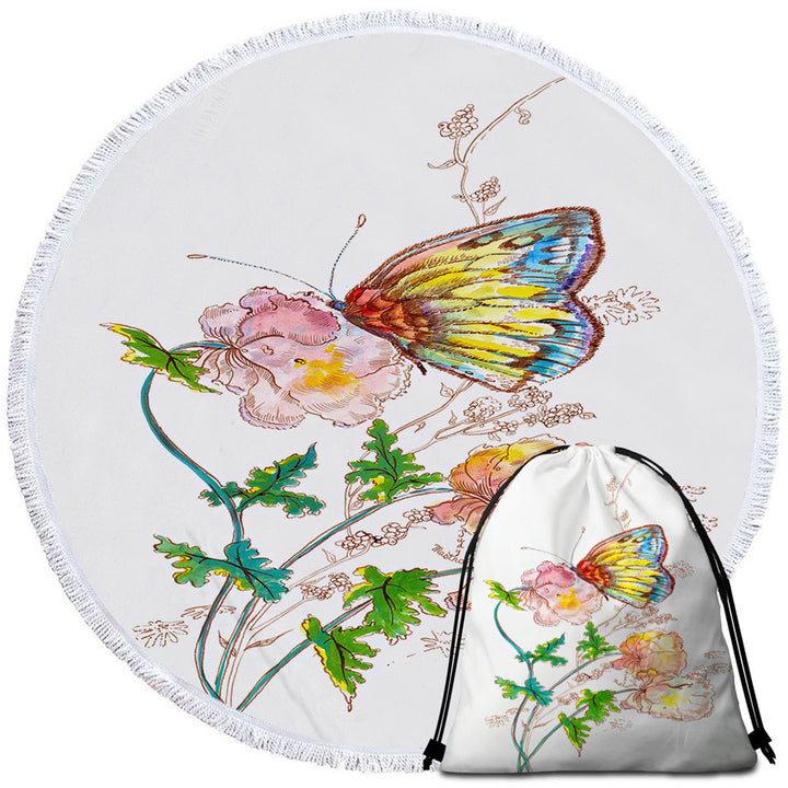Art Drawing Butterfly Beach Towels