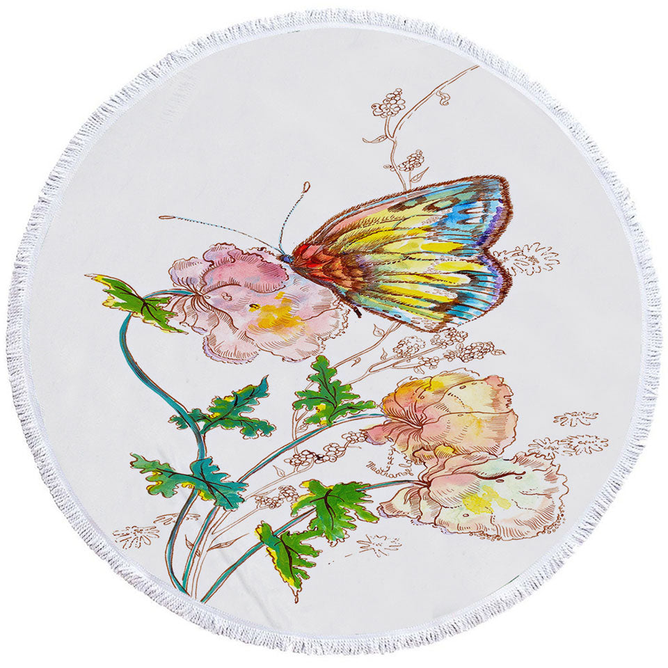 Art Drawing Butterfly Circle Beach Towel