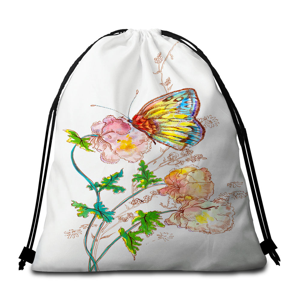 Art Drawing Butterfly Packable Beach Towel
