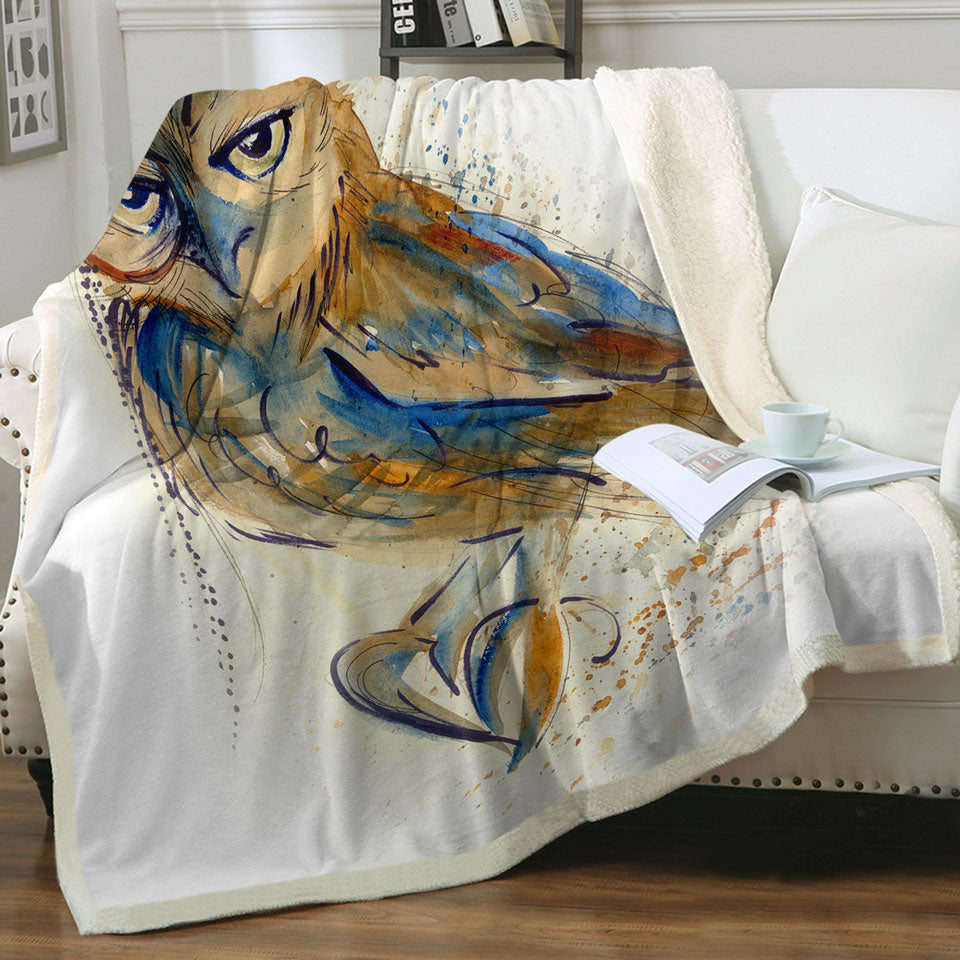 Art Drawing Couch Throws with Sophisticated Owl