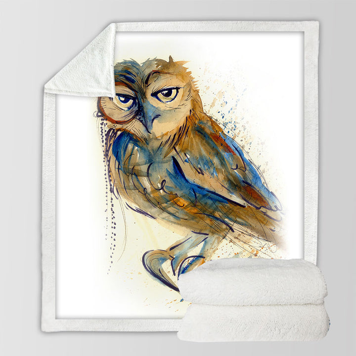 Art Drawing Sofa Blankets with Sophisticated Owl