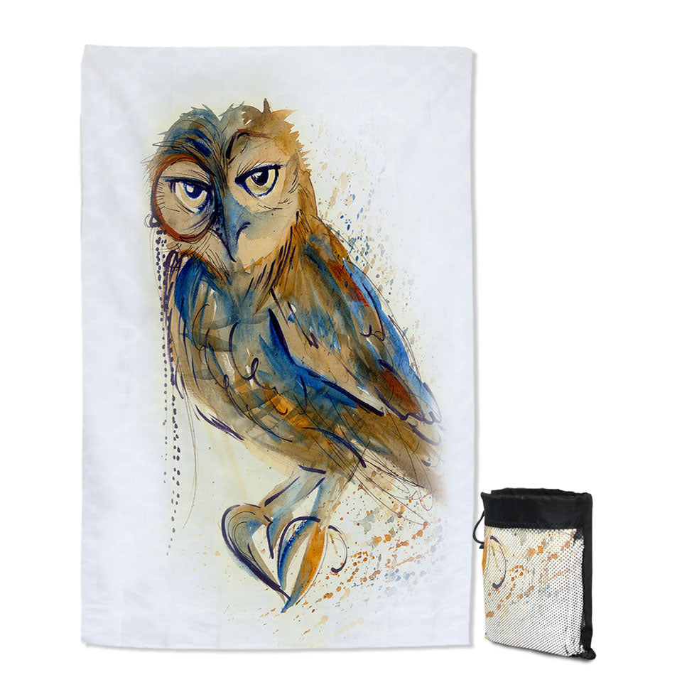 Art Drawing Thin Beach Towels with Sophisticated Owl