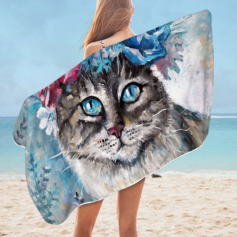 Art Microfiber Beach Towel Painting Cat