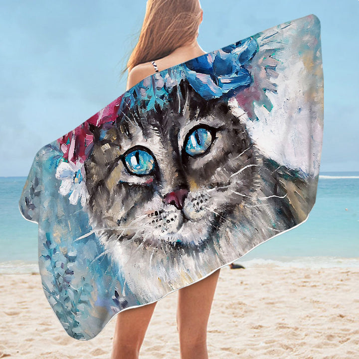 Art Microfiber Beach Towel Painting Cat