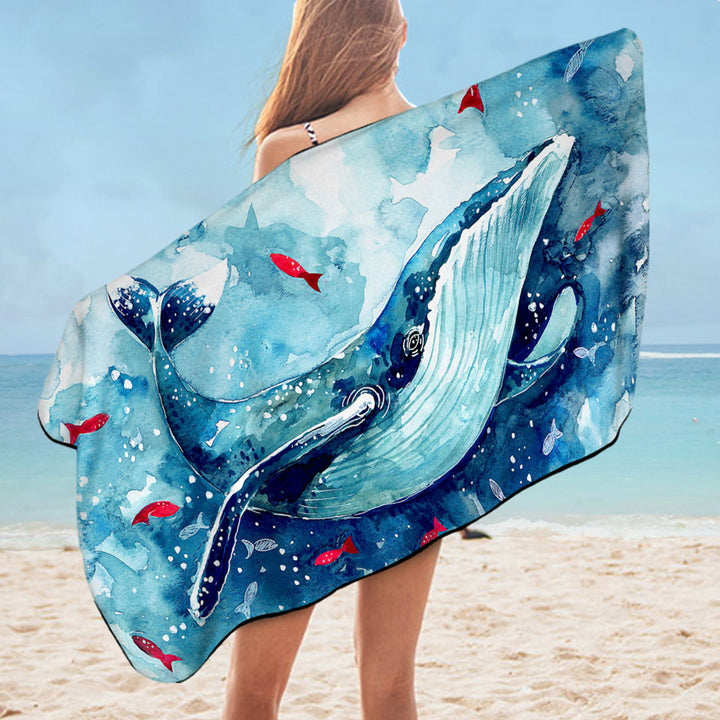 Art Microfiber Beach Towel Painting Fish and Whale