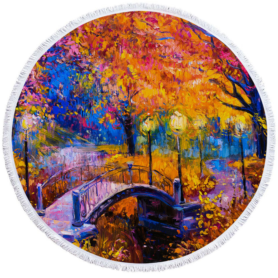 Art Microfiber Towels For Travel Wooded Park and Bridge Gorgeous Autumn
