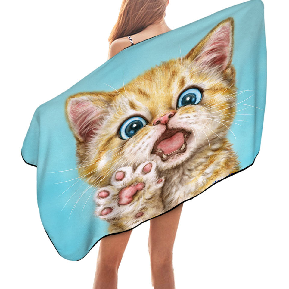 Art Microfibre Beach Towels with Drawing Cats Beautiful Ginger Kitten