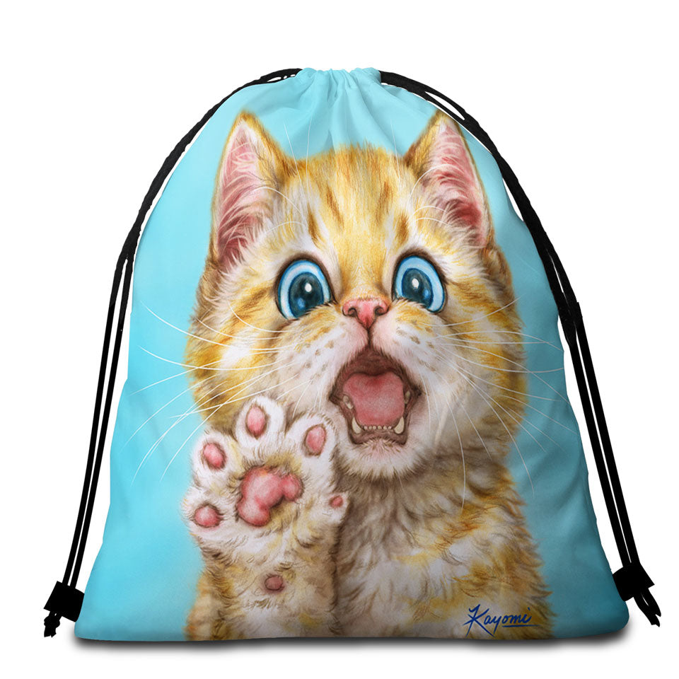 Art Packable Beach Towel with Drawing Cats Beautiful Ginger Kitten